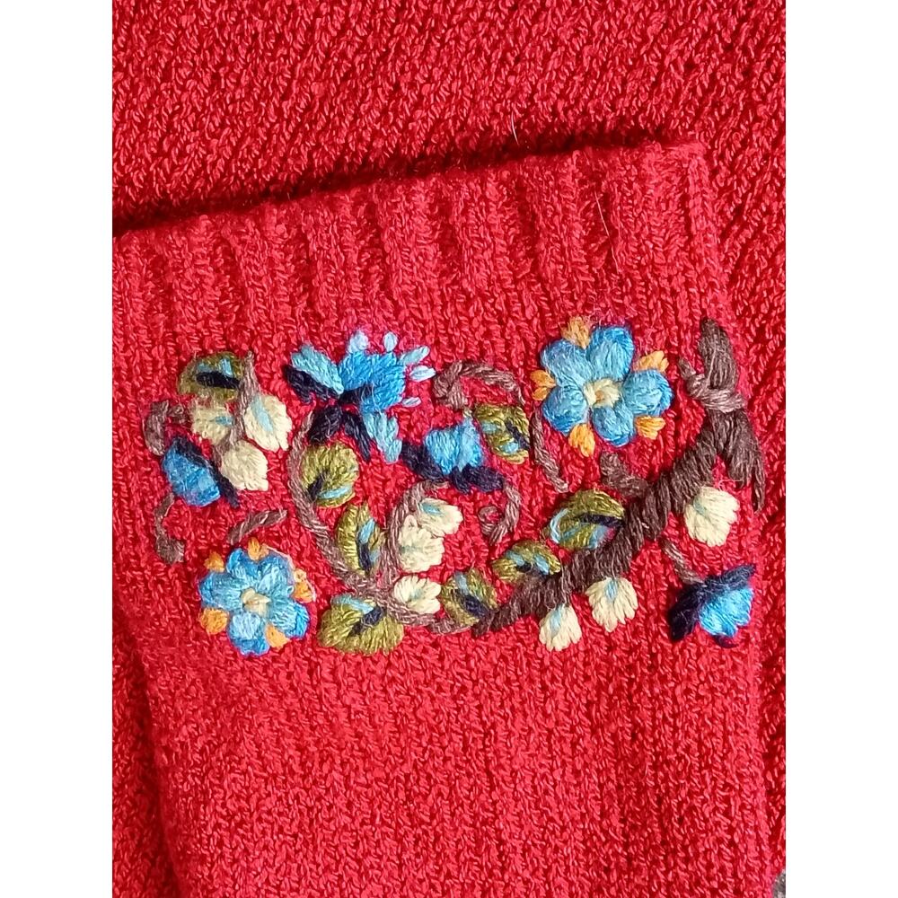 Coldwater Creek Vintage Red Knit Turtleneck Sweater Floral Embroidered Heart - Picture 5 of 7